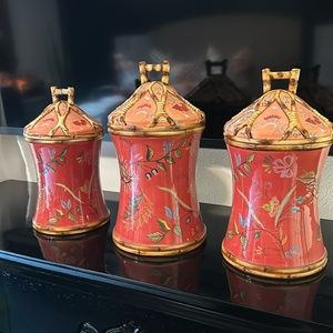 Tracy Porter artisan Road bamboo, ceramic canister set